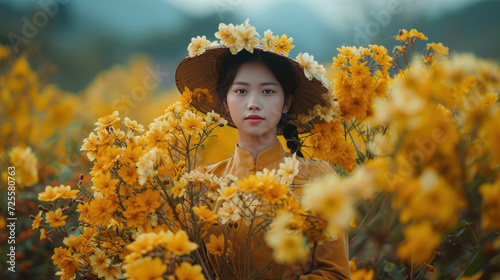 Mai Anh Dao is Vietnamese name of a one-of-a-kind flower in Da Lat which blooms in the first months of the year to welcome spring. It has been a proud symbol of local people. Cinematic color style. photo