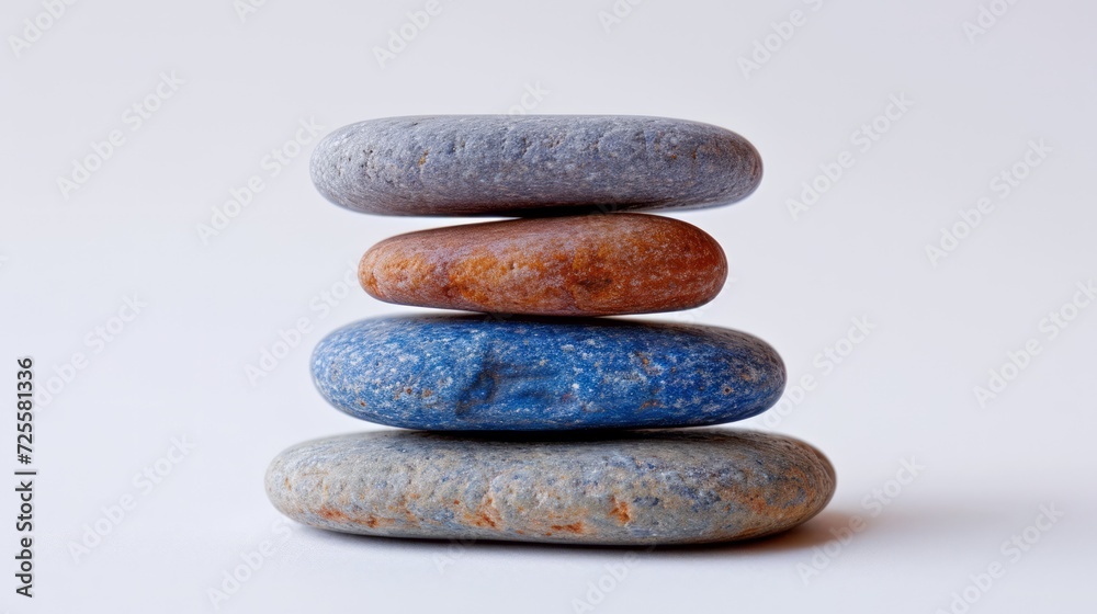 Pebbles balancing on white background. Sea pebble. Colorful pebbles. For banner, wallpaper, meditation, yoga, spa, the concept of harmony, balance. Copy space for text Pebbles balancing on white background. Sea pebble. Colorful pebbles. For banner, wallpaper, meditation, yoga, spa, the concept of harmony, balance. Copy space for text