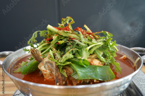 It is a traditional Korean fish stew made with plenty of red pepper powder or red pepper paste and seasoned with various vegetables. The most used fish here are cod, haddock, and pollock.