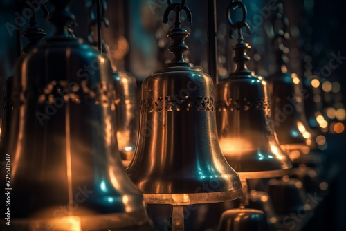 Bells cathedral rang. Religion metallic monastery jingle ringing. Generate ai