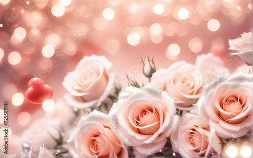 Bunch of pink roses with copy space. Generative AI	