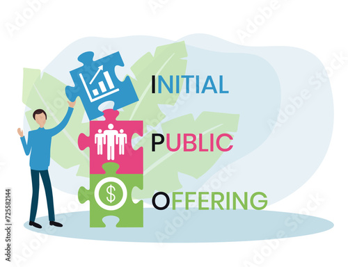 IPO - Initial Public Offering acronym. business concept background. Vector illustration for website banner, marketing materials, business presentation, online advertising