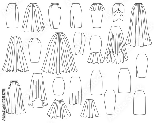Set of different types of skirts for woman fashion