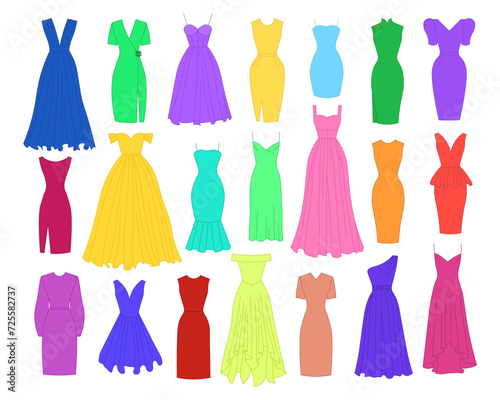 Set of various dresses. Fashion  style  clothing. Vector