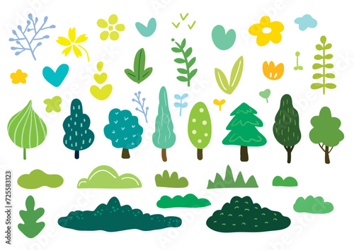 Illustration of various cute plants and trees icons