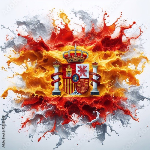 Spain flag what Splash of water and flame. AI generated illustration