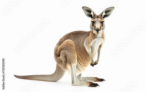 A detailed close-up of a kangaroo, showcasing its intricate fur and muscular build, isolated on a white background.