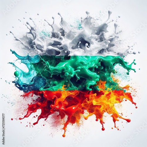 Bulgaria flag what Splash of water and flame. AI generated illustration photo