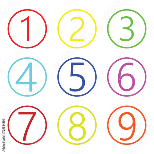 Number digit icon. Collection of isolated round number icons for 0 - 9. Vector illustration. EPS file 1.