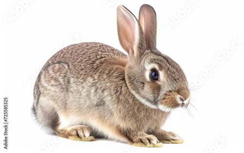 A cute brown rabbit with large ears and bright eyes, isolated on a white background.