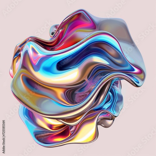 3d fluid abstract metallic holographic colored shape generated by ai