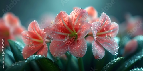 Vibrant pink flowers with dew drops: a close-up look. perfect for wallpapers and backgrounds. fresh, delicate, and inviting. AI