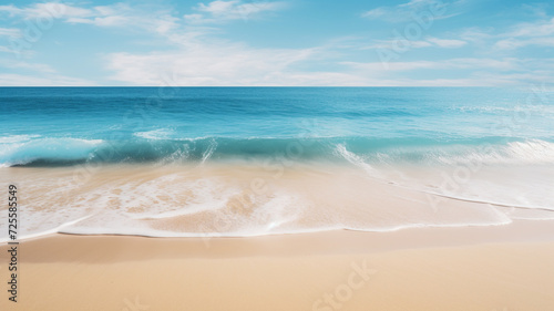 .A captivating poster showcasing a serene beach scene with golden sands