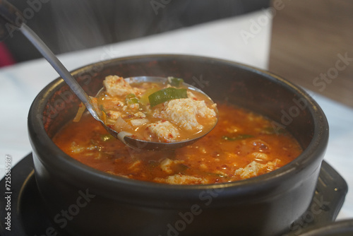 Soft Bean Curd Stew is one of the most popular traditional Korean foods. It is a stew made by boiling soft and savory soft tofu with various ingredients. Soft tofu stew is spicy and savory.