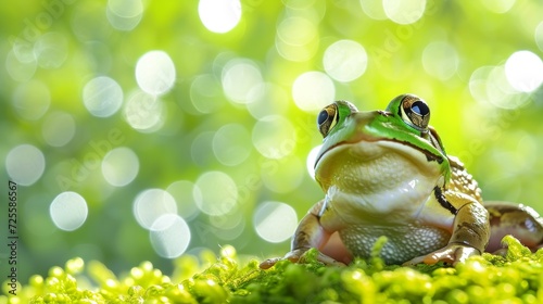 Leap day, one extra day, Leap year 29 February background with Green Frog and green nature bokeh background.
