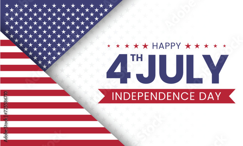 4th of July independence day poster, banner, flyer, background, template, with the greeting,flag waving ribbon, bunting decoration, and American famous landmarks in the background