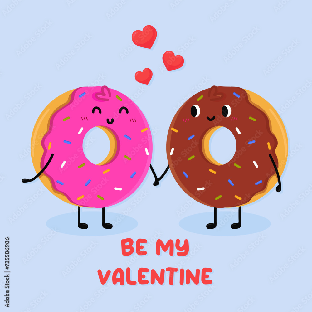 Obraz premium Сute donuts falling in love. Love and Valentine's Day concept. Be my Valentine. Vector illustration.