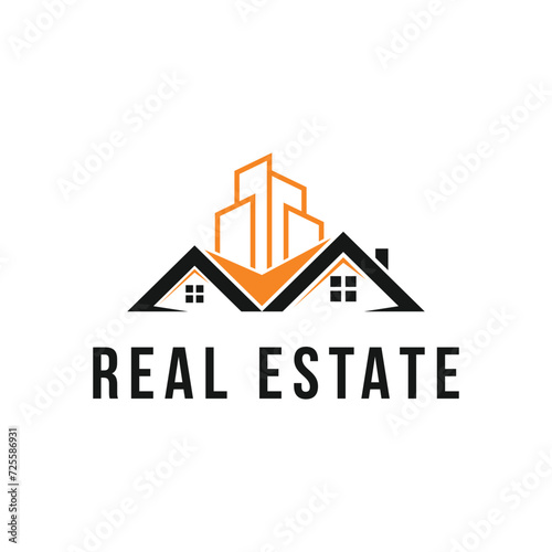 real estate building city and house roof logo design concept idea	