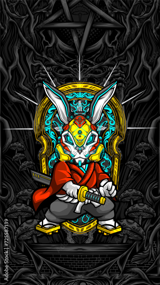 Obraz premium samurai rabbit cyberpunk vector illustration