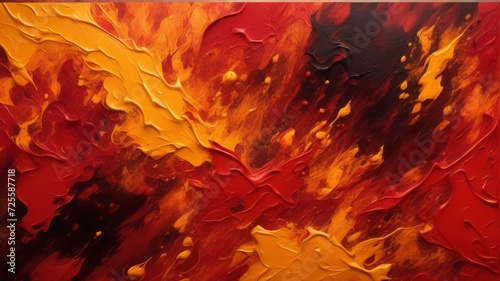 Abstract Artwork Displaying a Dynamic Interplay of Warm Hues  Reds  Yellows  and Oranges Creating a Textured Colorful Background