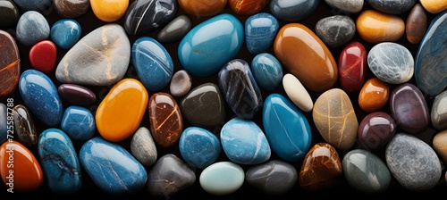 Vibrant beach pebbles with smooth textures and stunning hues under the warm and radiant sunlight