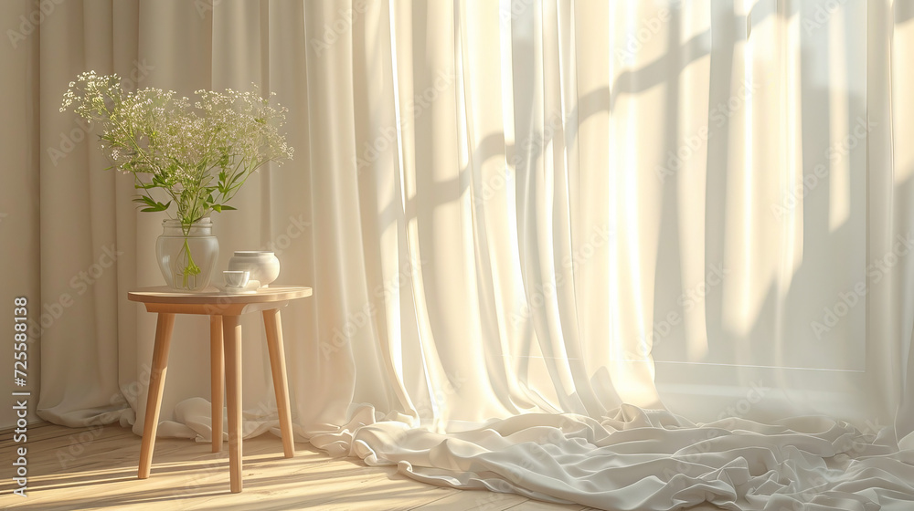 Title: Bedroom with side table side view from the table Title: Bedroom with side table side view from the table