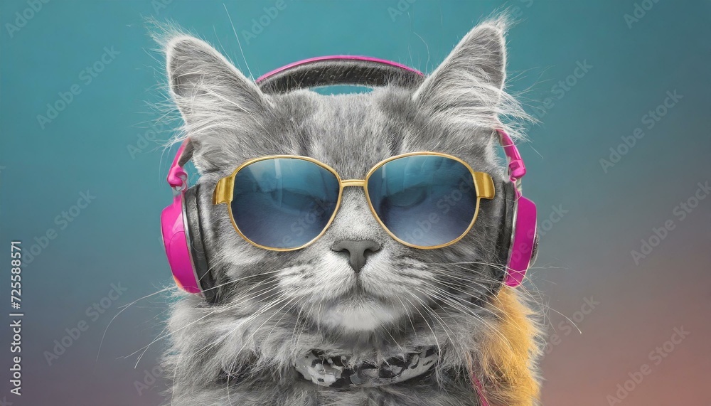 Purrfect Beats: Stylish Feline Vibes with Sunglasses and Headphones