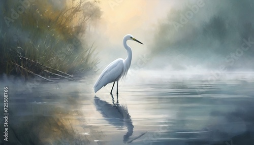Ethereal Elegance: White Heron Silhouette in the Misty Morning Waters" © Abdul