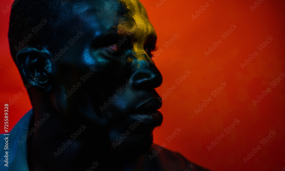 AI Generated Image. Serious African man on a red background
