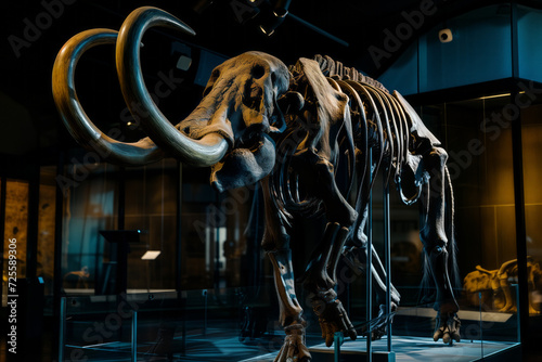 AI Generated Image. Skeleton of mammoth in paleontological museum © Arman Zhenikeyev