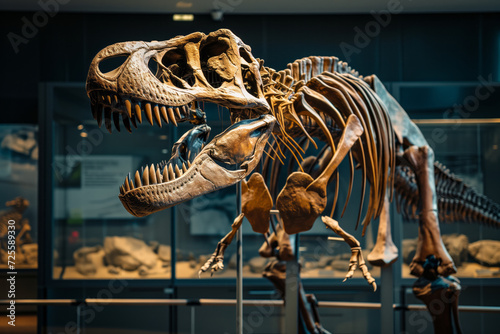 AI Generated Image. Skeleton of Tyrannosaurus rex in paleontological museum © Arman Zhenikeyev