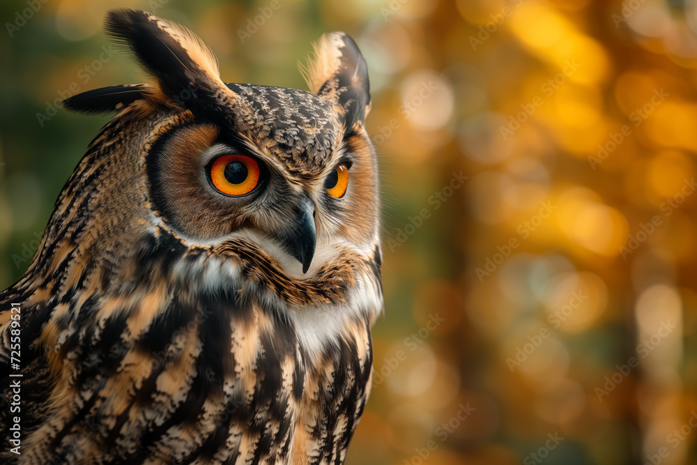 AI Generated Image. Close up view portrait of the eagle owl in the forest AI Generated Image. Close up view portrait of the eagle owl in the forest