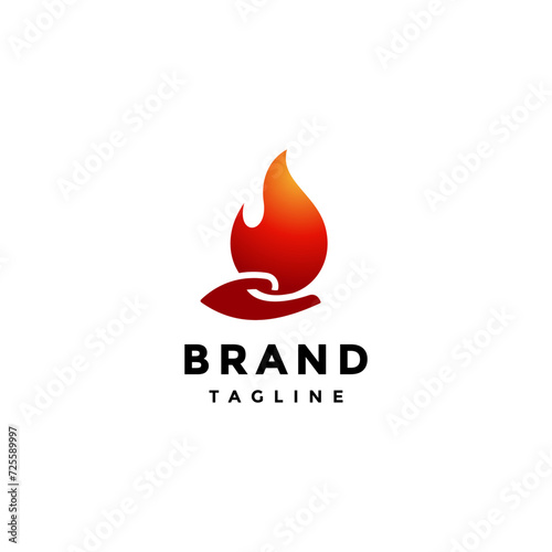 Hand Carrying Fire Embers Logo Design. Hand With Blazing Fire Symbol Logo Design.