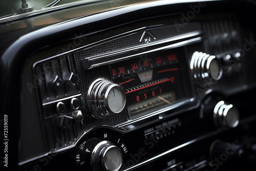 Close up of old car radio