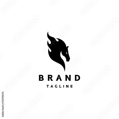 Elegant Bold Fiery Horse Logo Design. Horse Head Silhouette With Fiery Hair Waves Logo Design.
