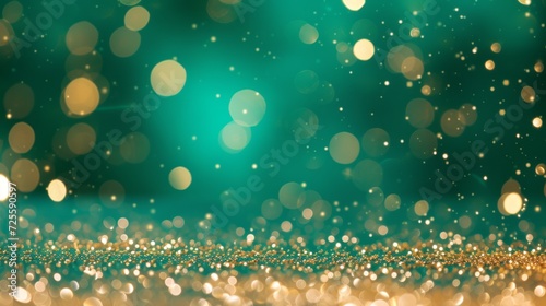 Glimmering golden bokeh effect on a dark green backdrop, st. Patrick's day background photo
