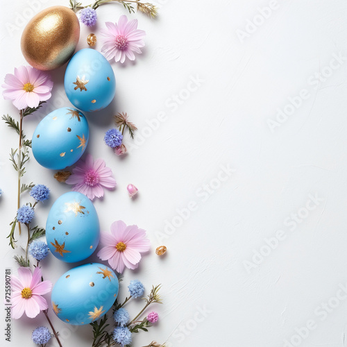 Easter eggs with flowers on a light background, colorful eggs for Easter