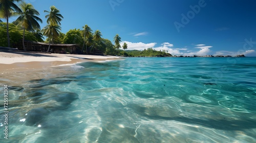 Panoramic view of a tropical beach in Seychelles