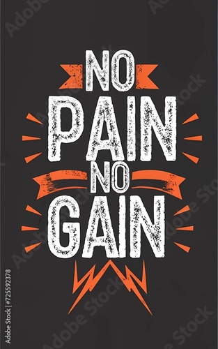 inspirational poster with No Pain No Gain lettering for motivation and training the mindset, sports workout fitness quotes, t-shirt design