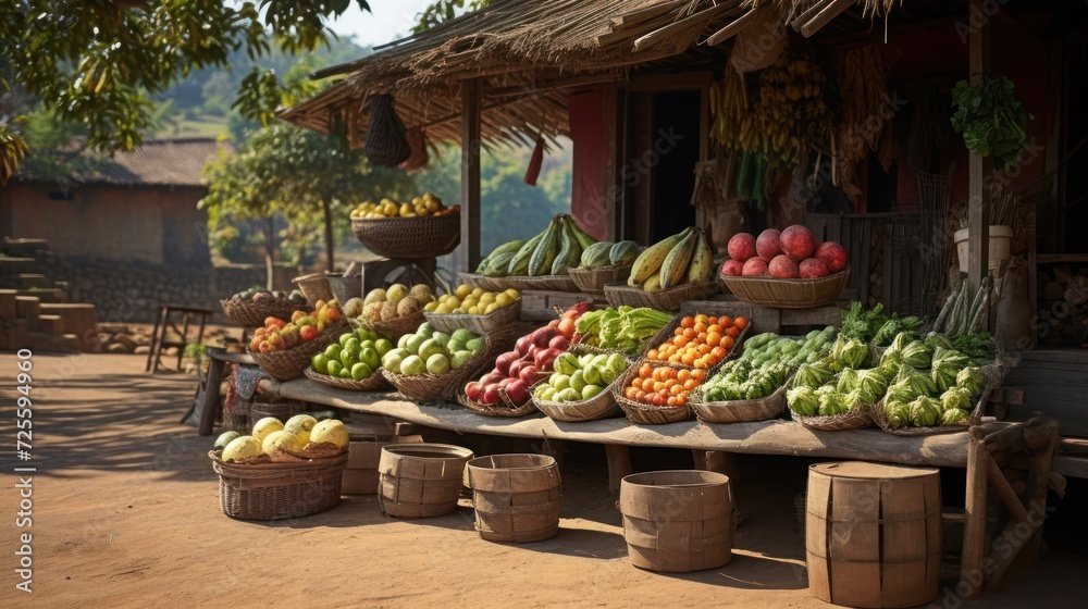 Outdoor roadside market selling natural products small fruit shop 