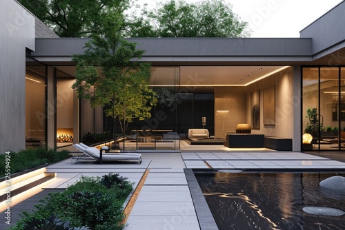 backside courtyard of a big modern architecture design villa house © DailyLifeImages