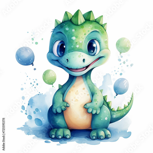 Cute dinosaur character for children, pastel colors, isolated watercolor illustration