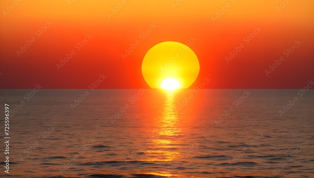 Sunset in the ocean. Red sunset over the sea landscape.