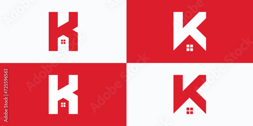 Collection of vector logo designs for the letter K in the shape of a house.