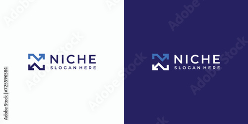 Letter N initial vector logo design with growth arrow line.