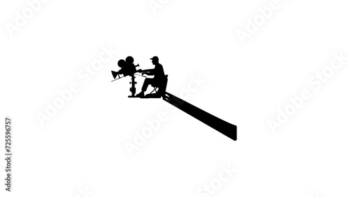 camera crane, cameraman shooting film,  black isolated silhouette