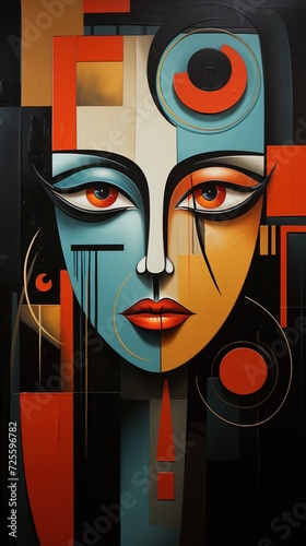 Abstract female portrait in cubism style. Abstract cubism art. Abstract female portrait. Female face