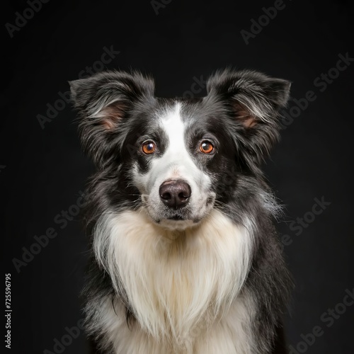 Portrait of a border collie breed dog on a black background