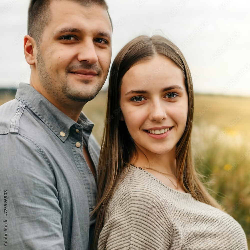 Portrait of young pregnant couple close up