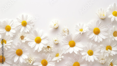 A simple and elegant border of spring daisies against a clean white background © Veniamin Kraskov